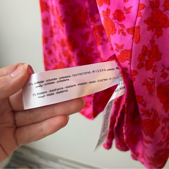 Zara Pink‎ Red Floral Satin Mini Dress - Picture 4 of 7